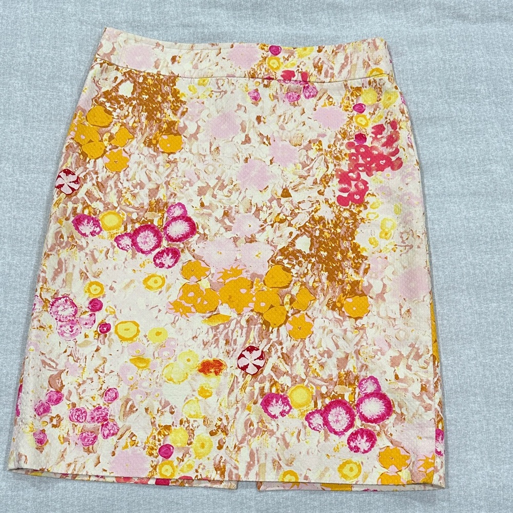 J. Crew No. 2 Pencil Skirt in Pink and Orange Floral